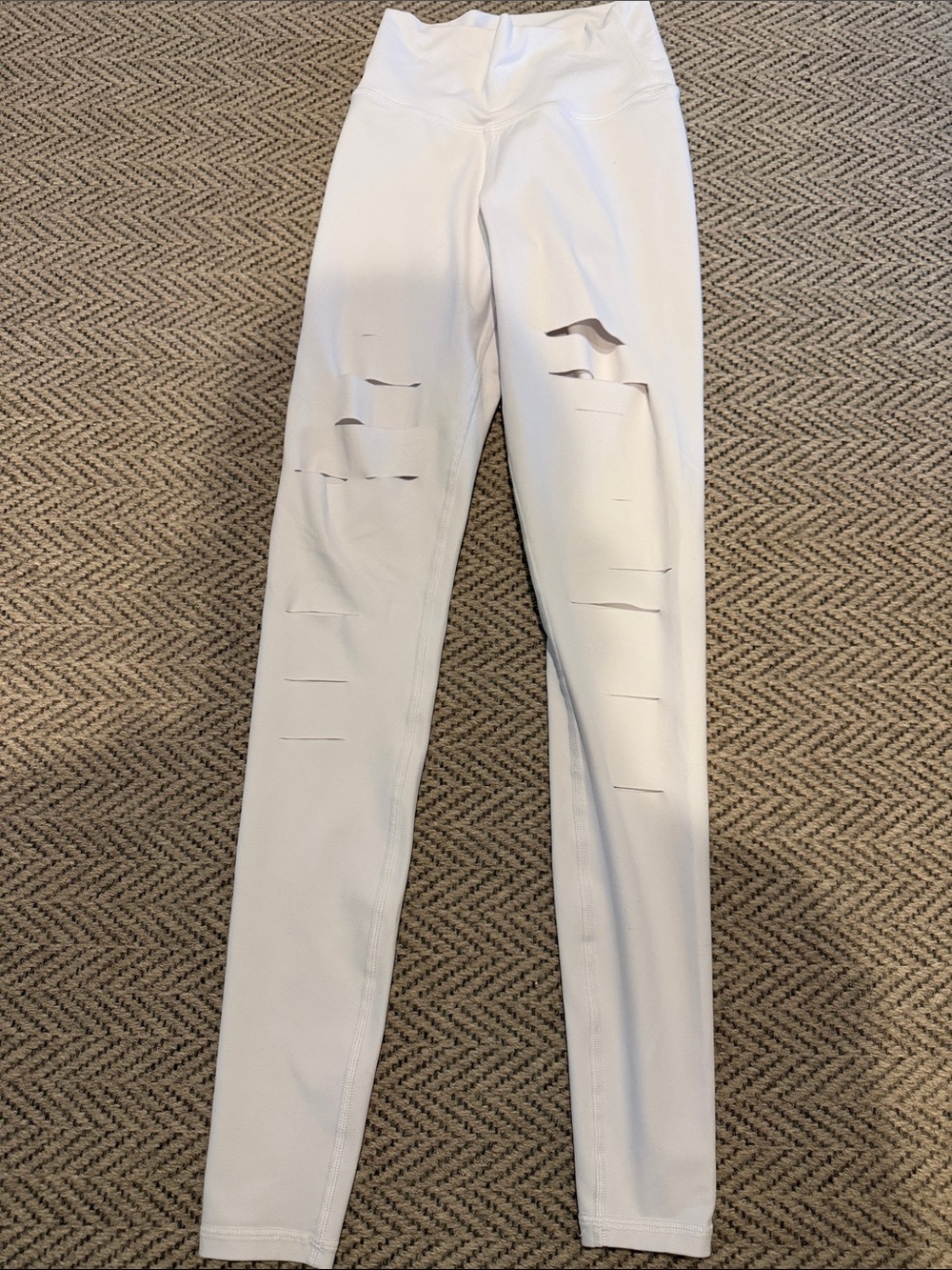 ALO Yoga White High-Rise Distressed Leggings